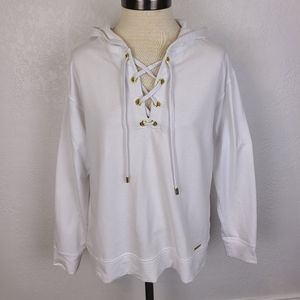 Michael Kors White Lace Up Hooded Sweatshirt